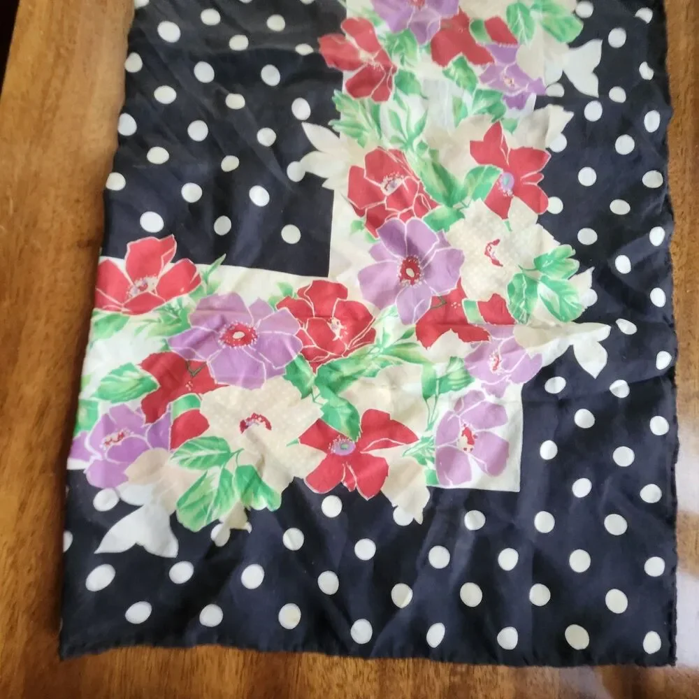 Bill Blass Vintage Women's Square Scarf Polka Dot Floral Black Red Purple Green